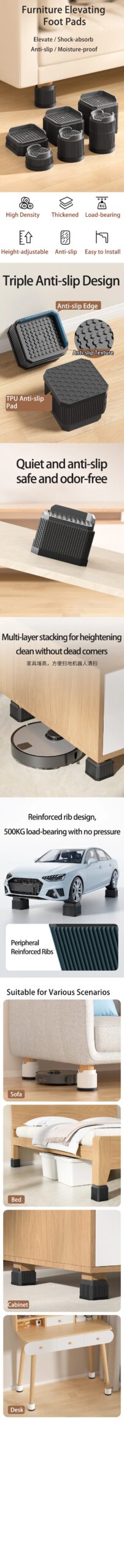 Quick Furniture Lift Kit: Stackable, Non-Slip & Moisture-Proof Risers to Elevate Desks, Sofa Legs, Tables Quick Furniture Lift Kit: Stackable, Non-Slip & Moisture-Proof Risers to Elevate Desks, Sofa Legs, Tables