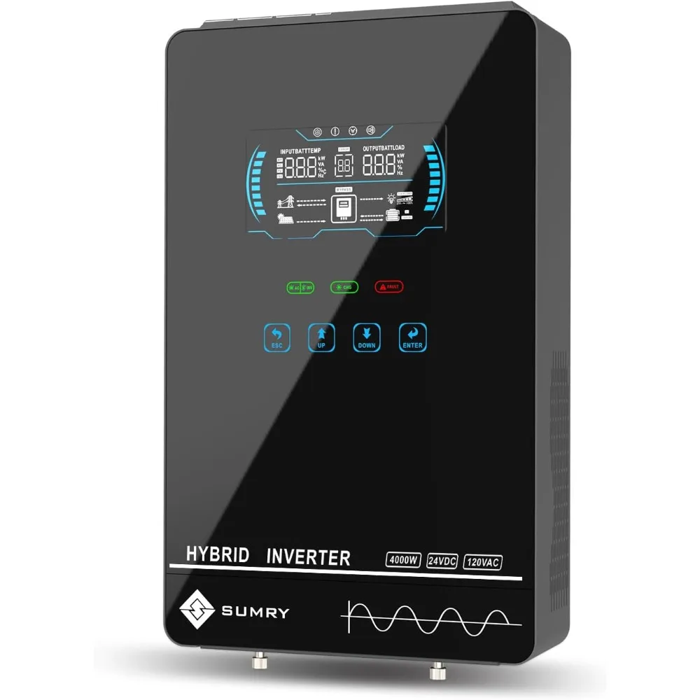 US Shipping Hybrid Solar Inverter 4000W 24V DC to 120V AC Pure Sine Wave with LCD Display 140A MPPT Charge Controller for