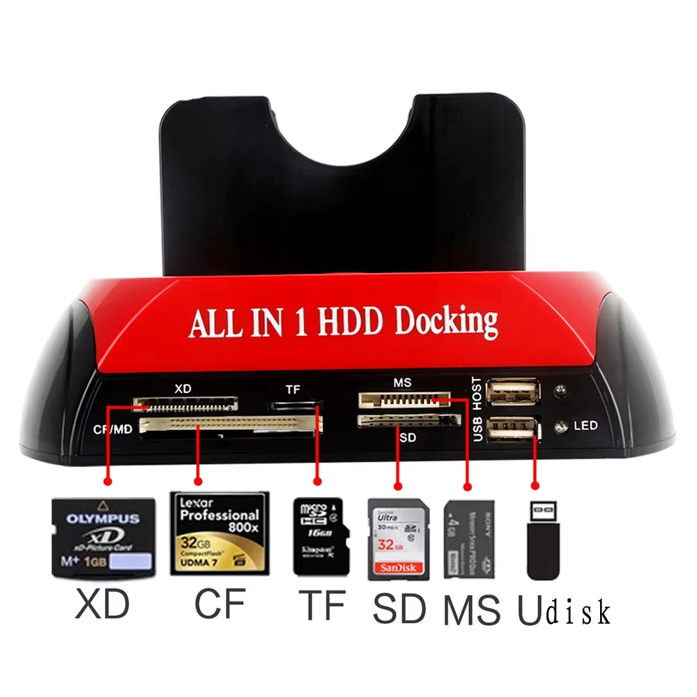 Dual Slots USB3.0 To 2.5/3.5 Inch SATA SSD HDD Docking Station with HUB Reader IDE Type C USB2.0 Hard Drive Enclosure Adapter Dual Slots USB3.0 To 2.5/3.5 Inch SATA SSD HDD Docking Station with HUB Reader IDE Type C USB2.0 Hard Drive Enclosure Adapter