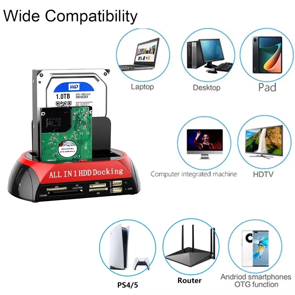 Dual Slots USB3.0 To 2.5/3.5 Inch SATA SSD HDD Docking Station with HUB Reader IDE Type C USB2.0 Hard Drive Enclosure Adapter Dual Slots USB3.0 To 2.5/3.5 Inch SATA SSD HDD Docking Station with HUB Reader IDE Type C USB2.0 Hard Drive Enclosure Adapter