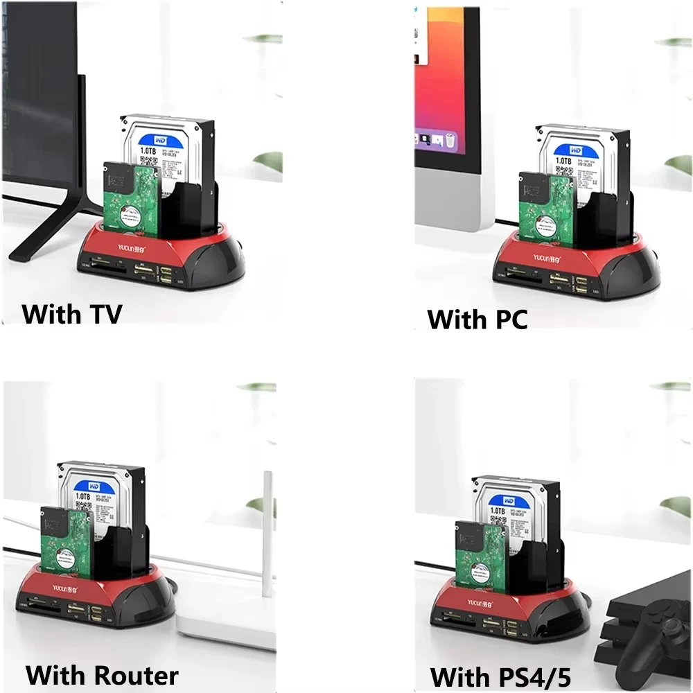 Dual Slots USB3.0 To 2.5/3.5 Inch SATA SSD HDD Docking Station with HUB Reader IDE Type C USB2.0 Hard Drive Enclosure Adapter Dual Slots USB3.0 To 2.5/3.5 Inch SATA SSD HDD Docking Station with HUB Reader IDE Type C USB2.0 Hard Drive Enclosure Adapter
