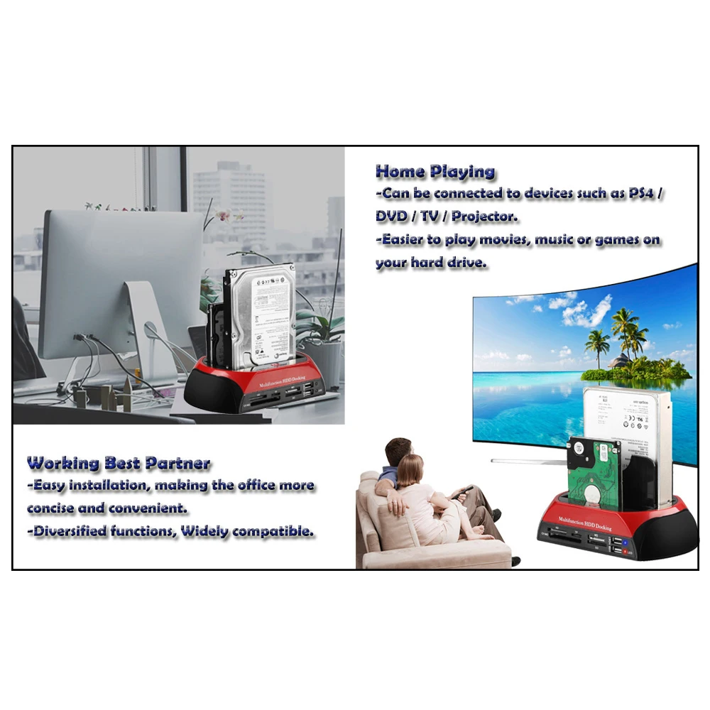Hard Drive Docking Station for 2.5 3.5 Inch SATA IDE HDD SSD Reader Dual Slots External Disk Box Enclosure Sata To Usb Adapter Hard Drive Docking Station for 2.5 3.5 Inch SATA IDE HDD SSD Reader Dual Slots External Disk Box Enclosure Sata To Usb Adapter