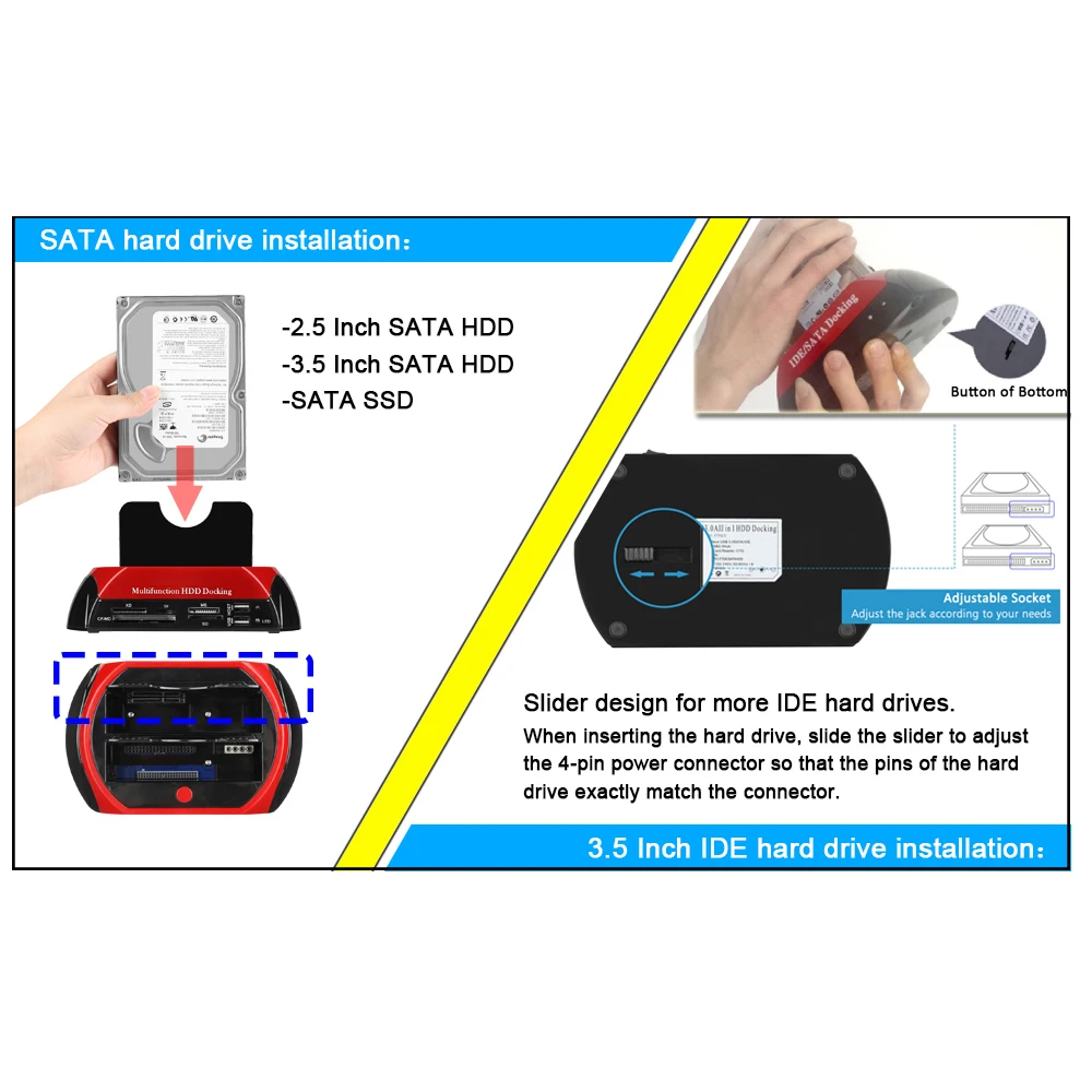Hard Drive Docking Station for 2.5 3.5 Inch SATA IDE HDD SSD Reader Dual Slots External Disk Box Enclosure Sata To Usb Adapter Hard Drive Docking Station for 2.5 3.5 Inch SATA IDE HDD SSD Reader Dual Slots External Disk Box Enclosure Sata To Usb Adapter