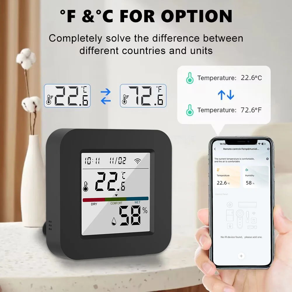Tuya Smart Universal IR Remote With Temperature Humidity Sensor for Air Conditioner TV AC Works with Alexa Google Home Yandex
