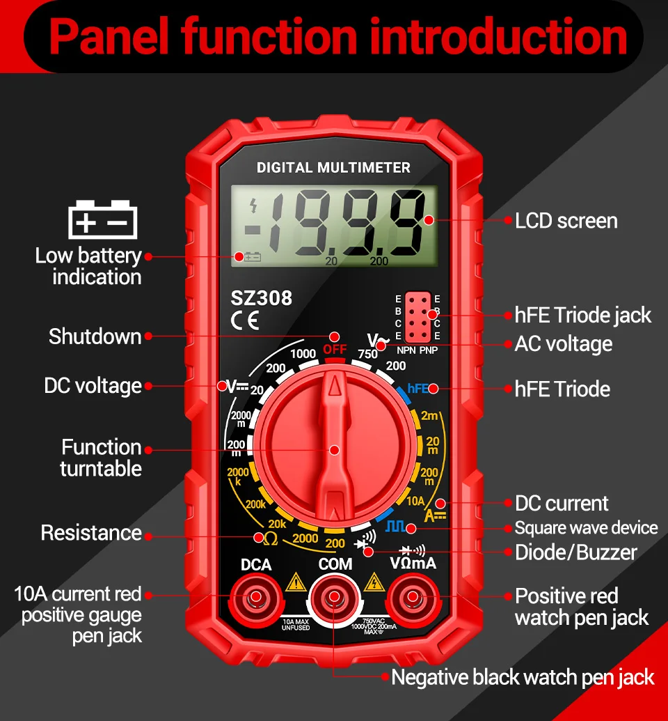 ANENG SZ308 Digital Multimeter   AC/DC Current Meter Voltage Resistance Meter Electrician LCD Screen Ohm Square Wave Test