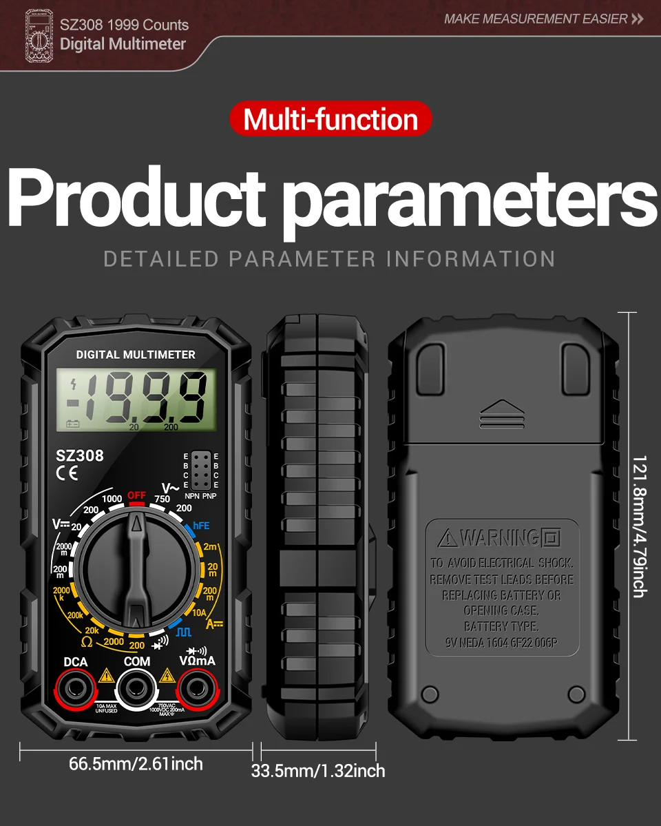 ANENG SZ308 Digital Multimeter   AC/DC Current Meter Voltage Resistance Meter Electrician LCD Screen Ohm Square Wave Test