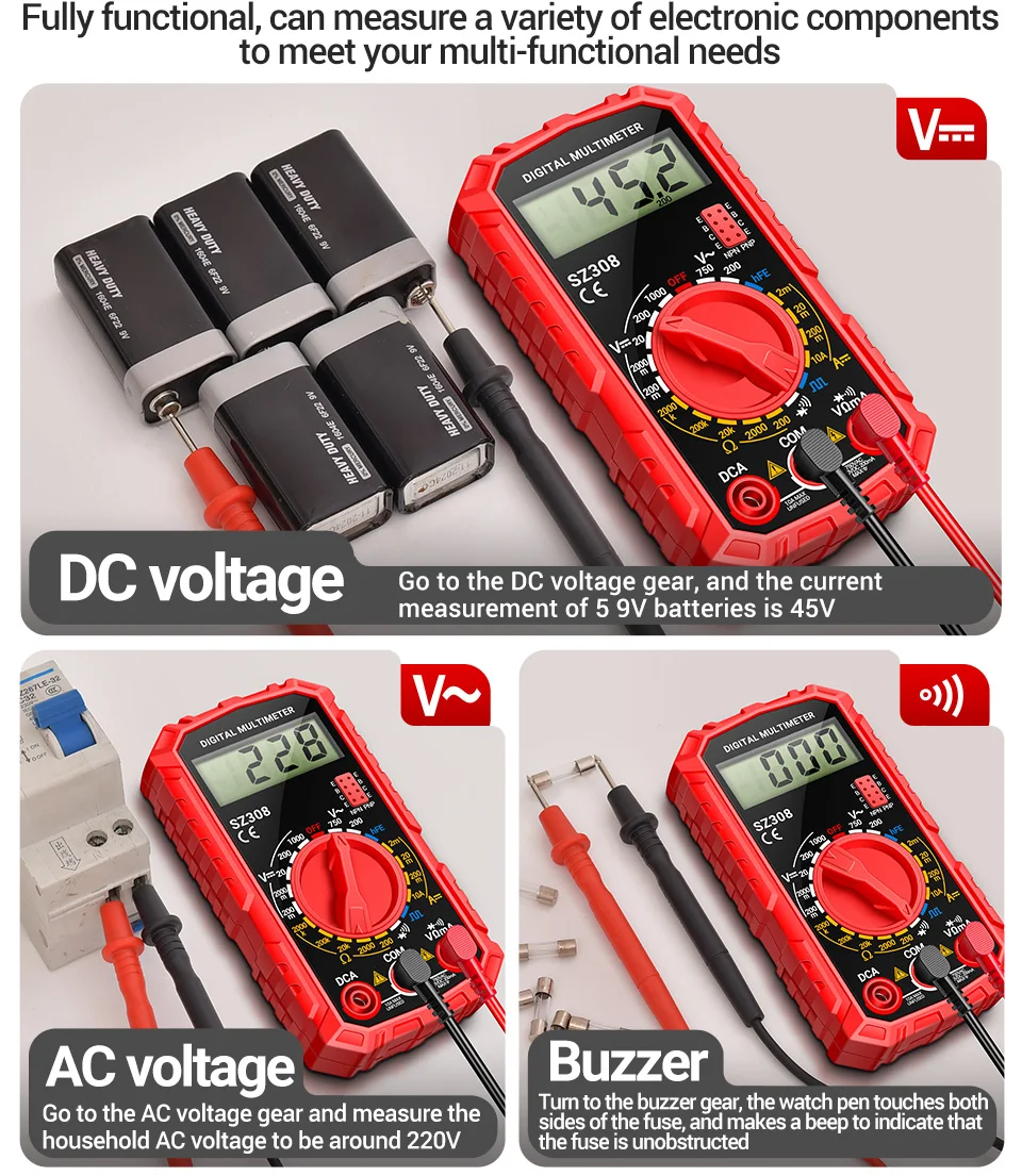 ANENG SZ308 Digital Multimeter   AC/DC Current Meter Voltage Resistance Meter Electrician LCD Screen Ohm Square Wave Test