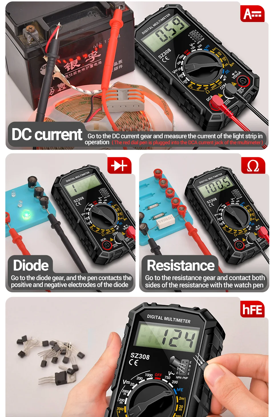 ANENG SZ308 Digital Multimeter   AC/DC Current Meter Voltage Resistance Meter Electrician LCD Screen Ohm Square Wave Test