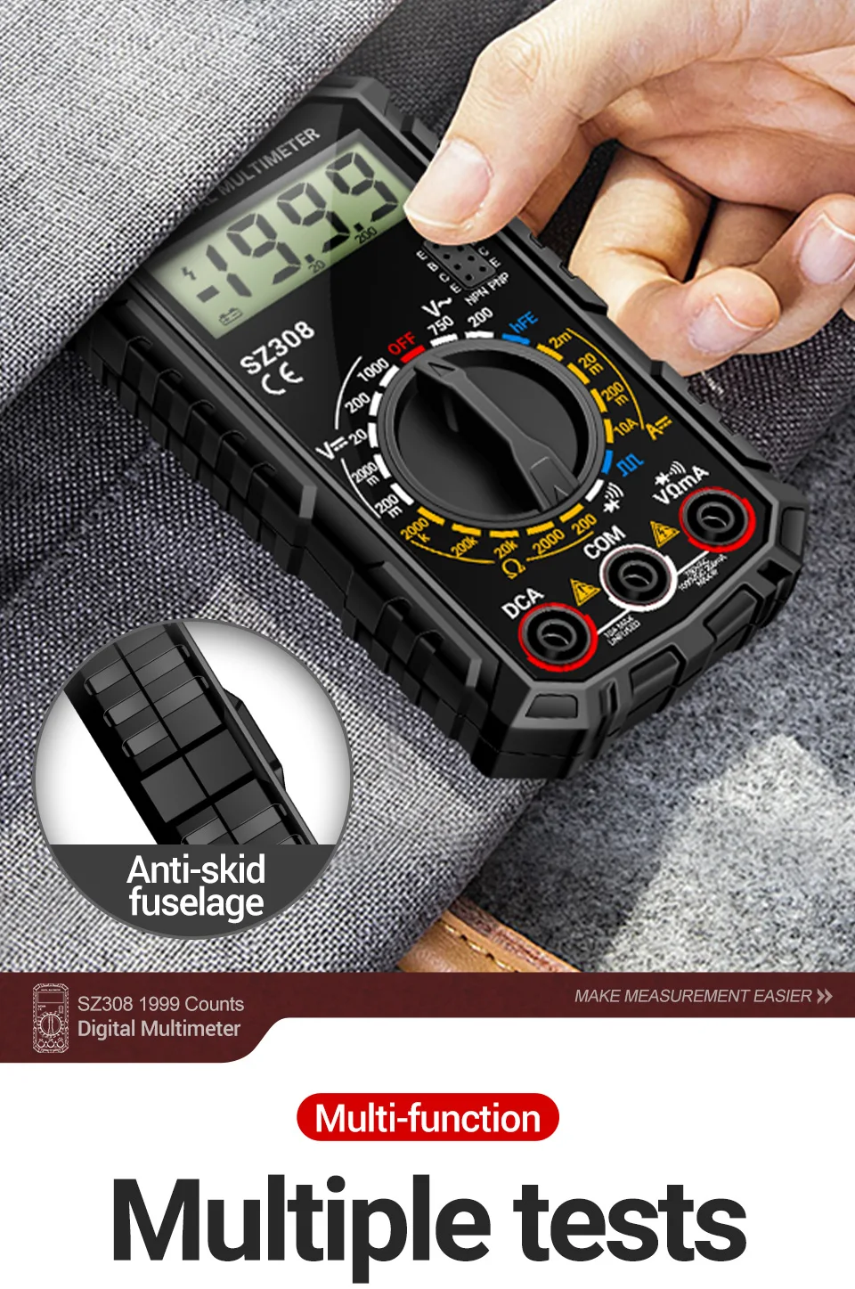 ANENG SZ308 Digital Multimeter   AC/DC Current Meter Voltage Resistance Meter Electrician LCD Screen Ohm Square Wave Test