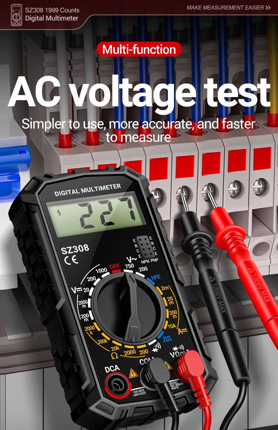 ANENG SZ308 Digital Multimeter   AC/DC Current Meter Voltage Resistance Meter Electrician LCD Screen Ohm Square Wave Test