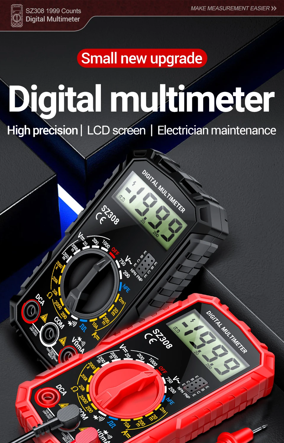 ANENG SZ308 Digital Multimeter   AC/DC Current Meter Voltage Resistance Meter Electrician LCD Screen Ohm Square Wave Test