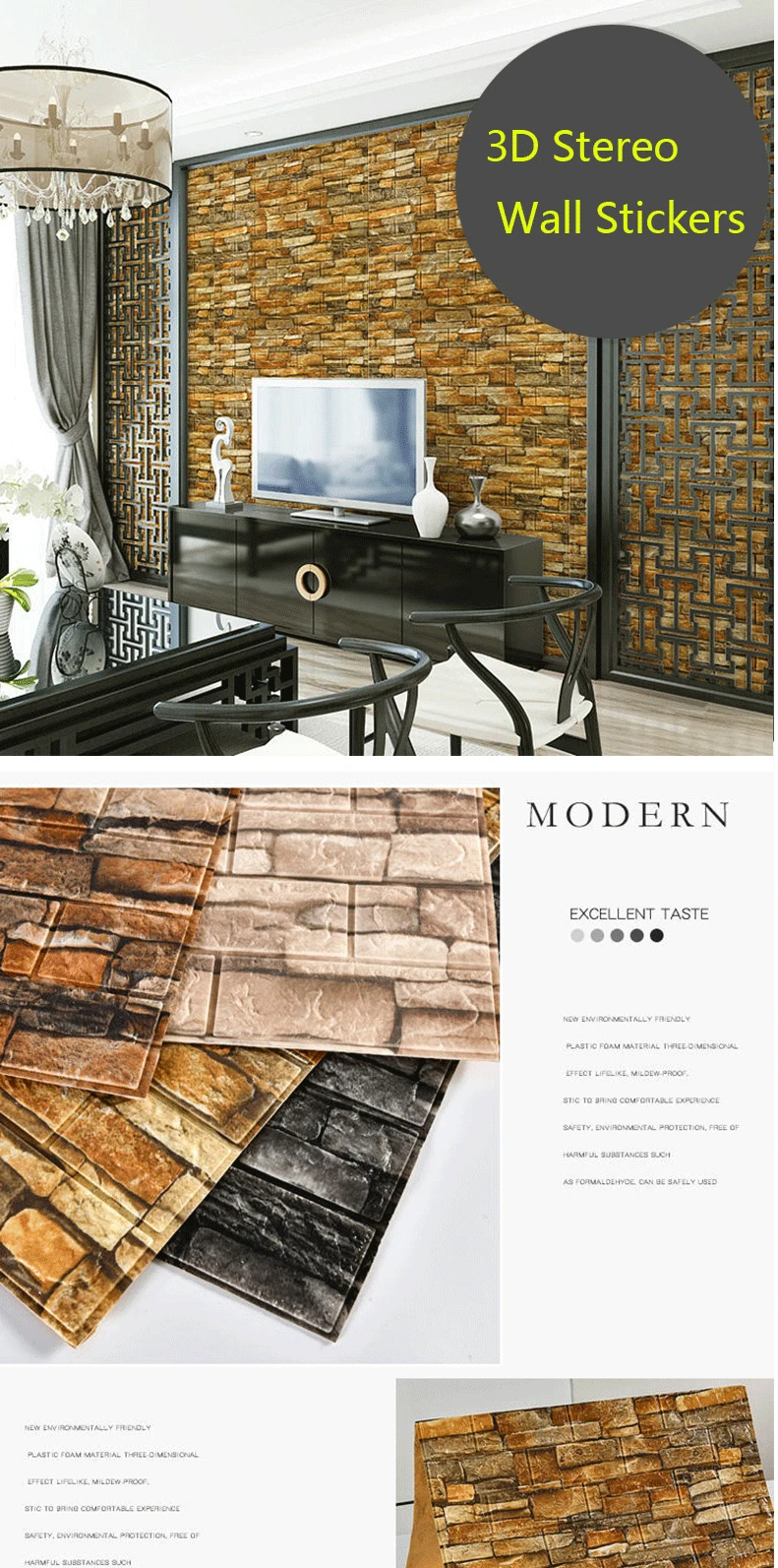 70cmx1m 3D Wall Sticker Imitation Brick Bedroom Home Decor Waterproof Self-adhesive DIY Wallpaper for Living Room