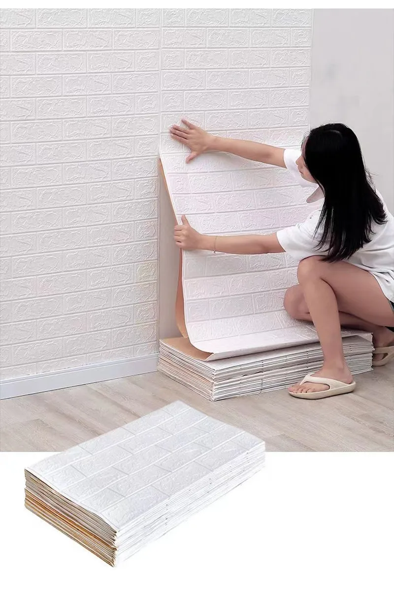 70cmx1m 3D Wall Sticker Imitation Brick Bedroom Home Decor Waterproof Self-adhesive DIY Wallpaper for Living Room