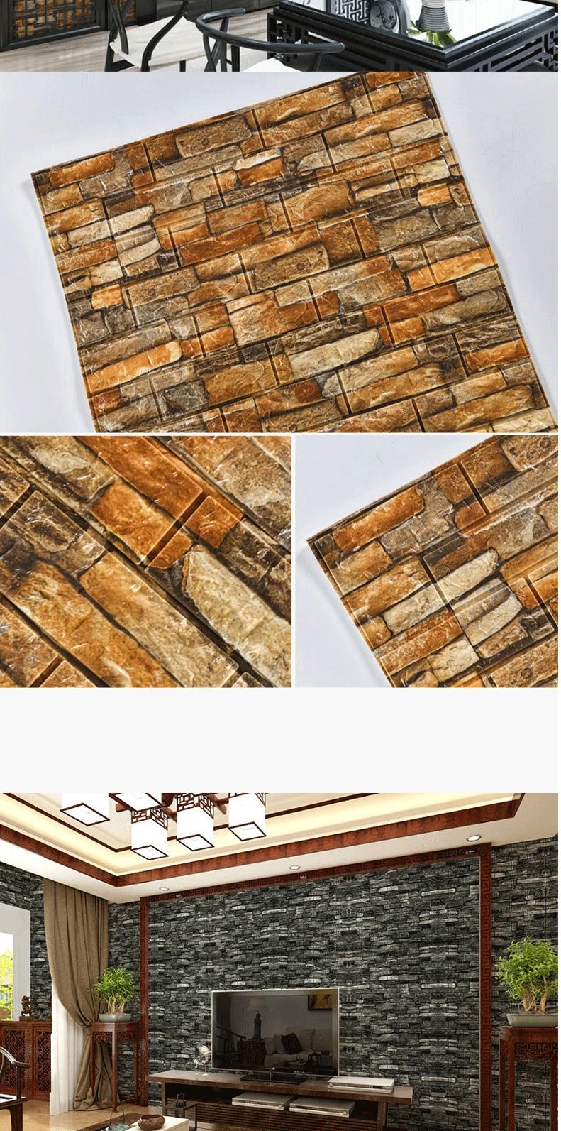 70cmx1m 3D Wall Sticker Imitation Brick Bedroom Home Decor Waterproof Self-adhesive DIY Wallpaper for Living Room