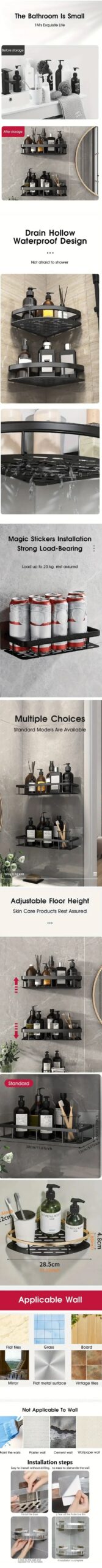 Bathroom Storage Rack, Bathroom Shelves, No-Drill Wall Mount Corner Shelf, Shower Storage Rack Holder Bathroom Storage Rack, Bathroom Shelves, No-Drill Wall Mount Corner Shelf, Shower Storage Rack Holder