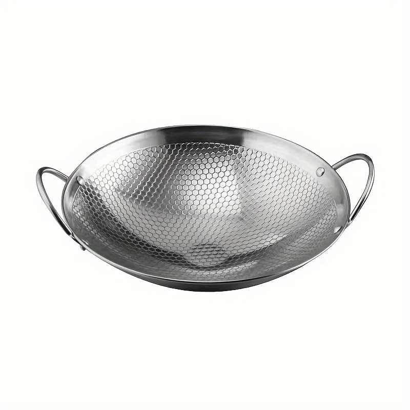 1pc 29cm/11.42inch stainless steel honeycomb skillet non-stick with handle scratch-resistant cooking pasta steak porridge ramen
