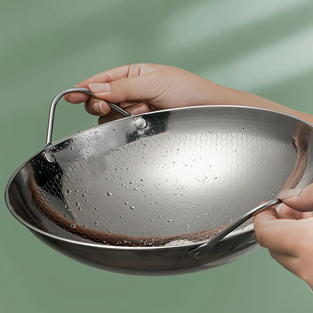1pc 29cm/11.42inch stainless steel honeycomb skillet non-stick with handle scratch-resistant cooking pasta steak porridge ramen