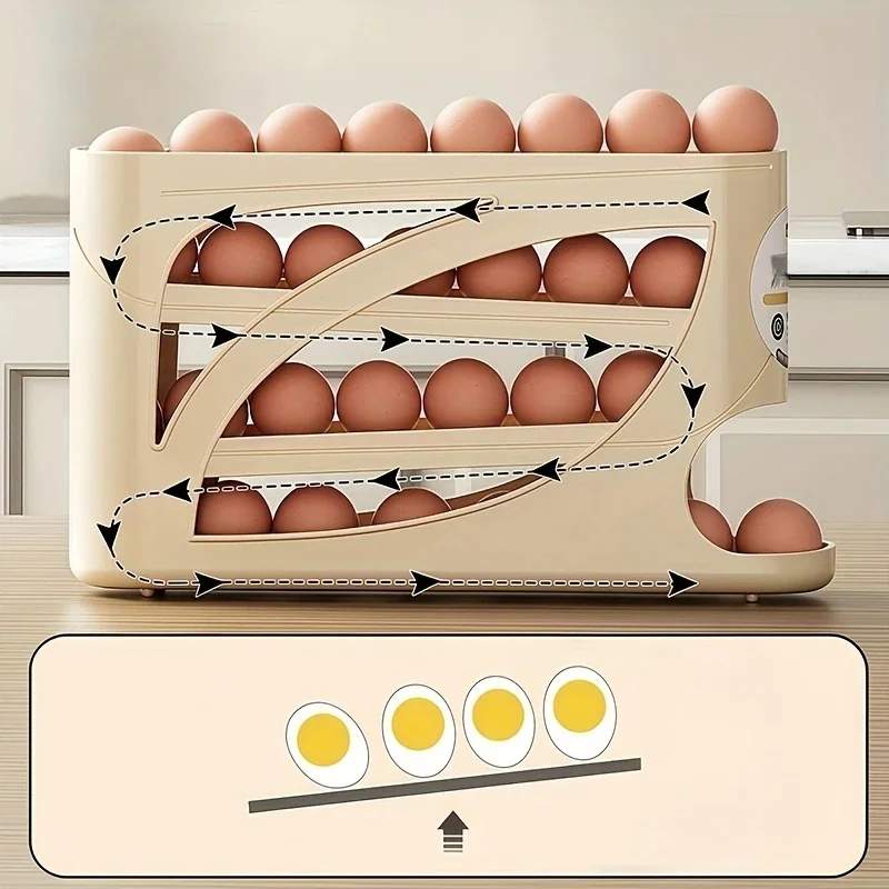 3-Tier Rolling Egg Storage Container for Refrigerator Holds 24 Eggs Organizer Rack Large Capacity Kitchen & Fridge Storage Box 3-Tier Rolling Egg Storage Container for Refrigerator Holds 24 Eggs Organizer Rack Large Capacity Kitchen & Fridge Storage Box