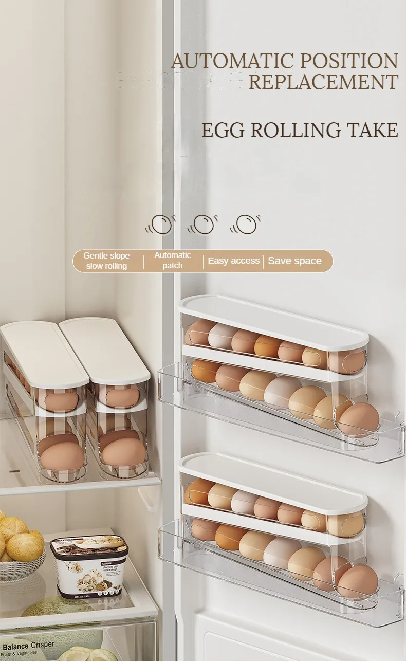 Bilayer Fridge Egg Storage Box Automatic Rolling Eggs Holder Rack Ladder Style Refrigerator Eggs Dispenser Egg Organizer Holder