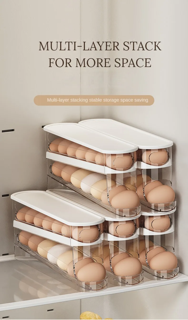 Bilayer Fridge Egg Storage Box Automatic Rolling Eggs Holder Rack Ladder Style Refrigerator Eggs Dispenser Egg Organizer Holder