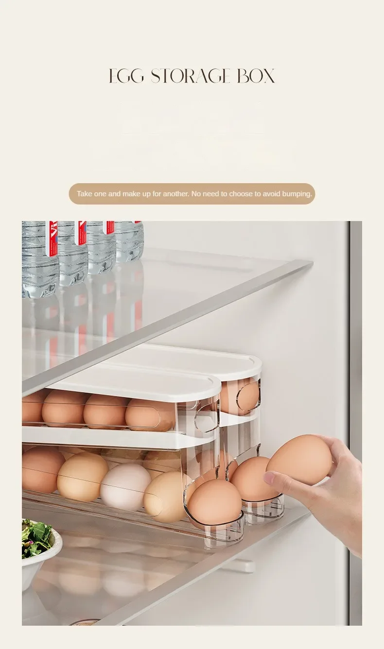 Bilayer Fridge Egg Storage Box Automatic Rolling Eggs Holder Rack Ladder Style Refrigerator Eggs Dispenser Egg Organizer Holder