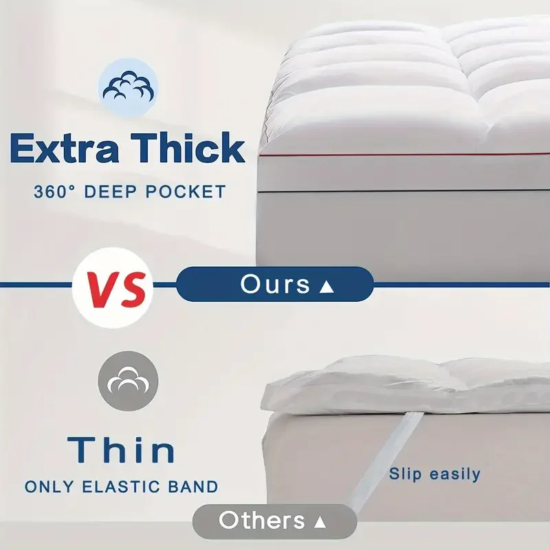 1pc Cooling Mattress Pad, Premium Zoned Quilted Fitted Mattress Topper, Breathable Fluffy Soft Mattress Cover, Machine