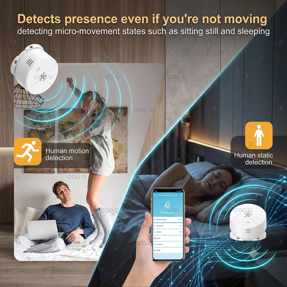 Tuya ZigBee 24G Human Presence Sensor MmWave Radar Human Motion Static Detector+Illuminance Temperature Humidity Battery Powered Tuya ZigBee 24G Human Presence Sensor MmWave Radar Human Motion Static Detector+Illuminance Temperature Humidity Battery Powered