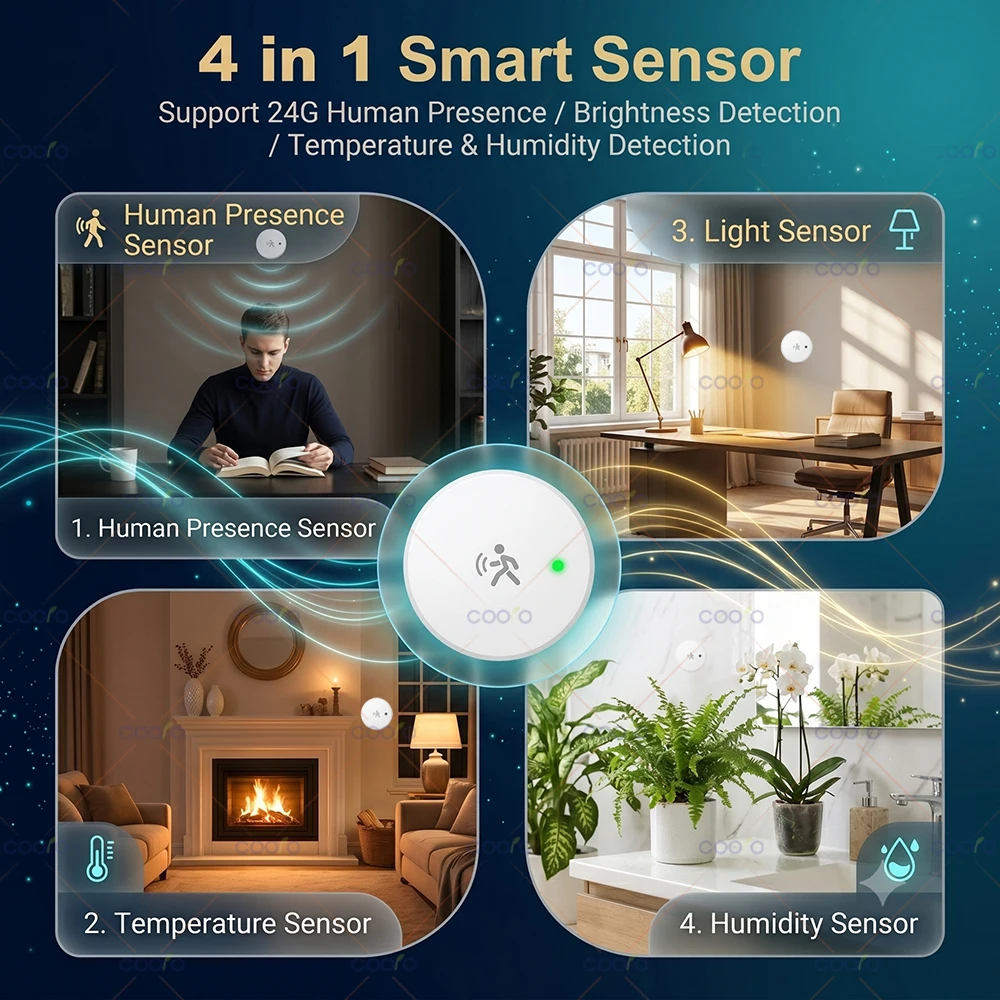 Tuya ZigBee 24G Human Presence Sensor MmWave Radar Human Motion Static Detector+Illuminance Temperature Humidity Battery Powered Tuya ZigBee 24G Human Presence Sensor MmWave Radar Human Motion Static Detector+Illuminance Temperature Humidity Battery Powered