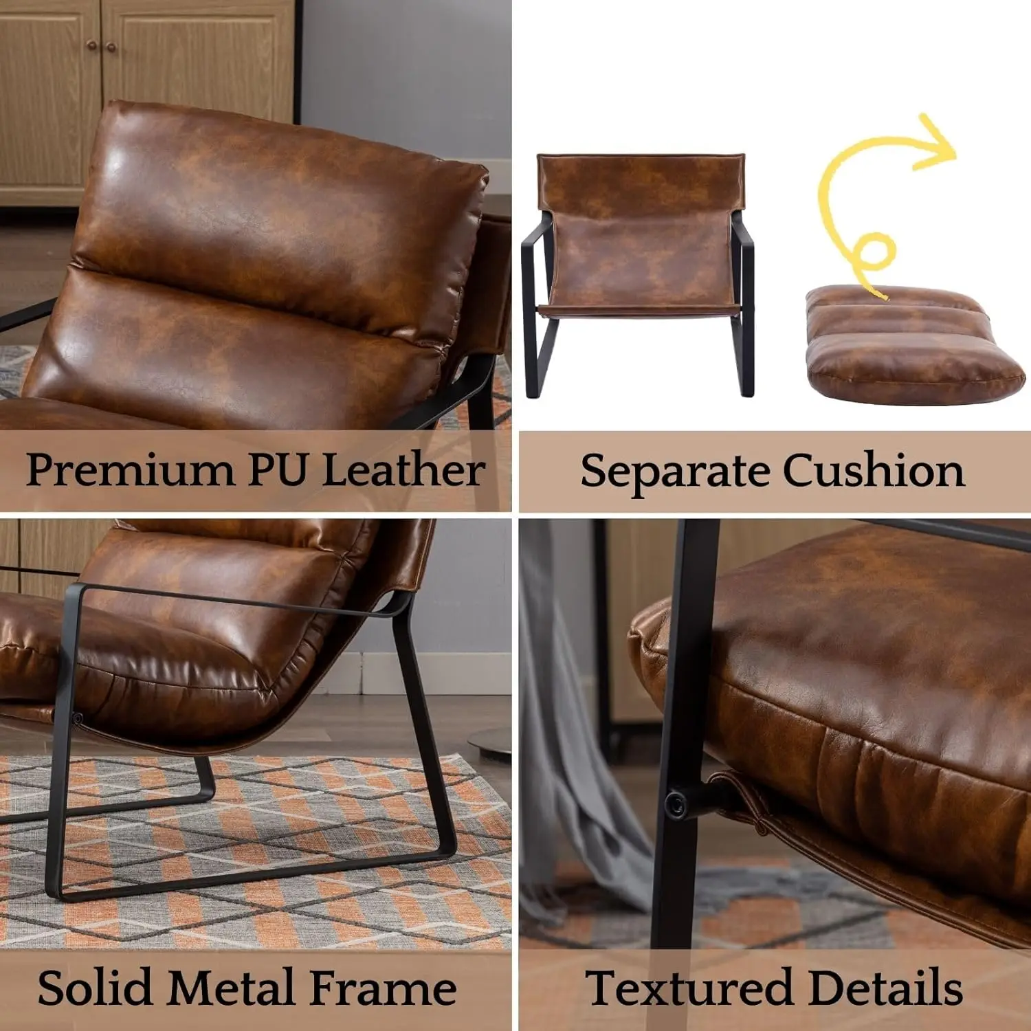 PU Leather Accent Armchair Set of 2 Upholstered Soft Metal Legs Removable Cushion Lounge Chair Living Room Bedroom , Custom PU Leather Accent Armchair Set of 2 Upholstered Soft Metal Legs Removable Cushion Lounge Chair Living Room Bedroom , Custom