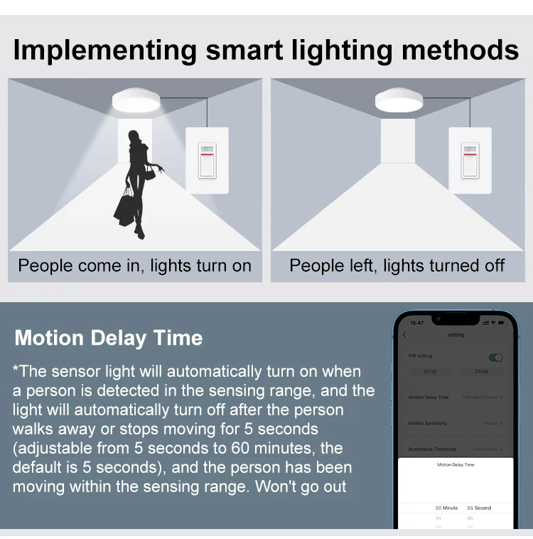 Tuya WiFi Smart PIR Motion Sensor US Standard 1/2 Gang Light Switch 15A AC100-125V Voice Control Works with Alexa Google Home Tuya WiFi Smart PIR Motion Sensor US Standard 1/2 Gang Light Switch 15A AC100-125V Voice Control Works with Alexa Google Home