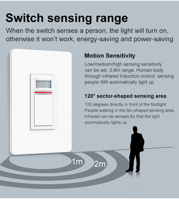 Tuya WiFi Smart PIR Motion Sensor US Standard 1/2 Gang Light Switch 15A AC100-125V Voice Control Works with Alexa Google Home Tuya WiFi Smart PIR Motion Sensor US Standard 1/2 Gang Light Switch 15A AC100-125V Voice Control Works with Alexa Google Home