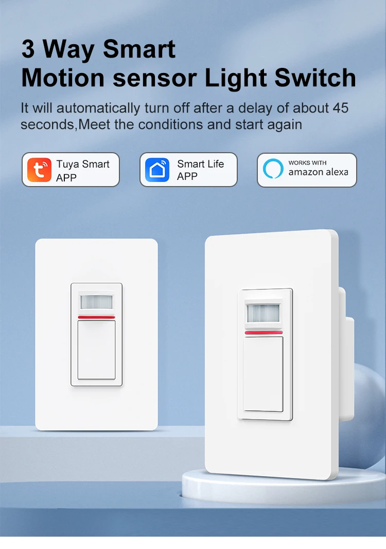Tuya WiFi Smart PIR Motion Sensor US Standard 1/2 Gang Light Switch 15A AC100-125V Voice Control Works with Alexa Google Home Tuya WiFi Smart PIR Motion Sensor US Standard 1/2 Gang Light Switch 15A AC100-125V Voice Control Works with Alexa Google Home