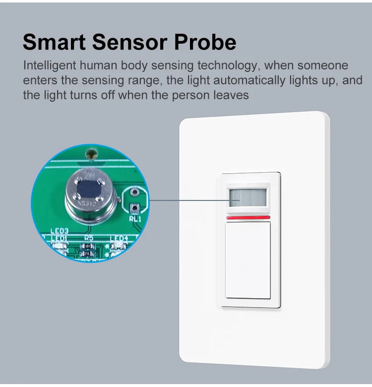 Tuya WiFi Smart PIR Motion Sensor US Standard 1/2 Gang Light Switch 15A AC100-125V Voice Control Works with Alexa Google Home Tuya WiFi Smart PIR Motion Sensor US Standard 1/2 Gang Light Switch 15A AC100-125V Voice Control Works with Alexa Google Home