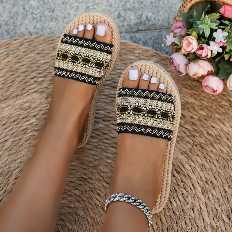 Women Slippers Outdoor Flat Designer Shoes Women Large Size Bohemian Ethnic Sandals Fashion Tassel Beach Slippers Slides Women Women Slippers Outdoor Flat Designer Shoes Women Large Size Bohemian Ethnic Sandals Fashion Tassel Beach Slippers Slides Women