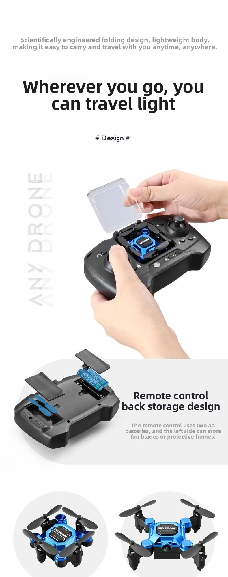 Mosquito drone, mini folding drone, aerial camera drone, student remote-controlled helicopter, small toy