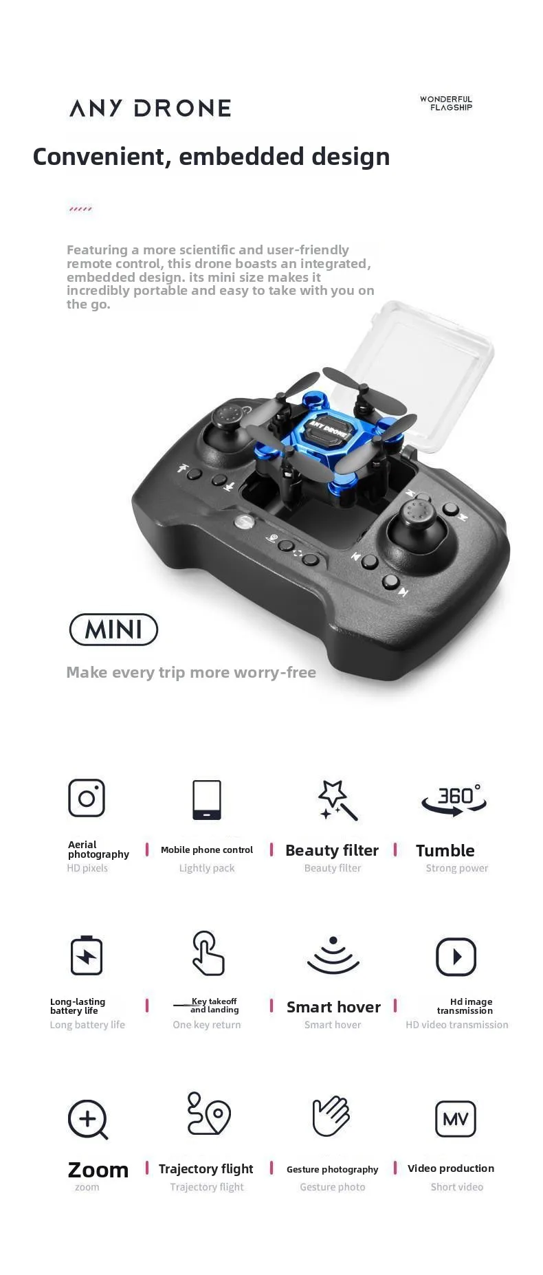 Mosquito drone, mini folding drone, aerial camera drone, student remote-controlled helicopter, small toy