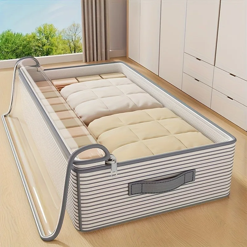 Large Capacity Clothes Storage Bag Heavy Duty Non-woven Organizer Box Clear Window for Comforters Blankets Bedding Under Bed