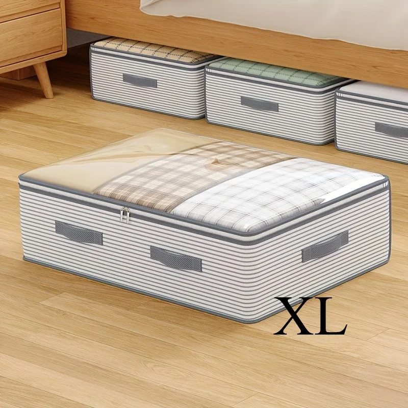 Large Capacity Clothes Storage Bag Heavy Duty Non-woven Organizer Box Clear Window for Comforters Blankets Bedding Under Bed