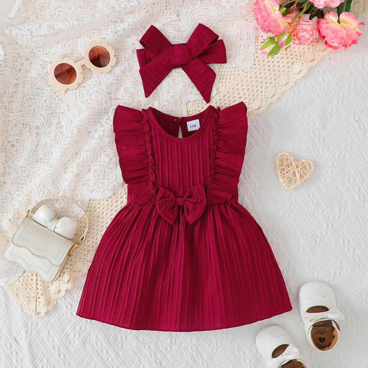 Baby girl's Sleeveless Dress Solid color Ruffled edges Fashion Summer Dress+Headband, 0-24 Months old Baby girl's New Year Dress Baby girl's Sleeveless Dress Solid color Ruffled edges Fashion Summer Dress+Headband, 0-24 Months old Baby girl's New Year Dress