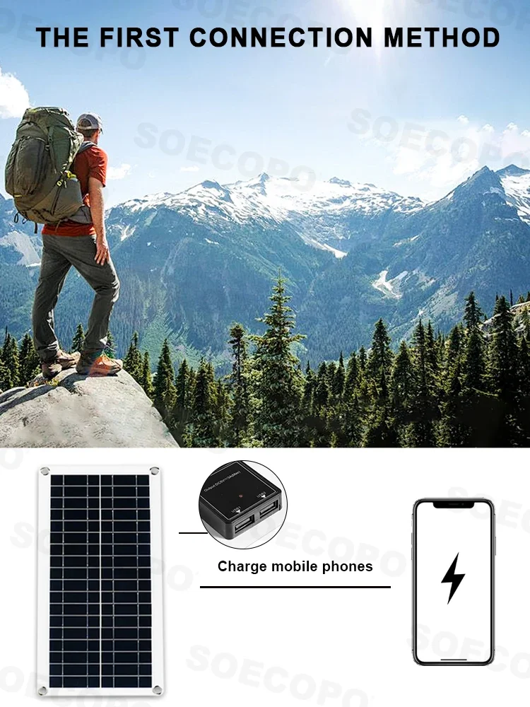 SOECOPO 30000W Solar System Kit  200W Panel Inverter (2 sockets) Dual voltage input 12V/24V To 110V/220V 100A Controller Camping