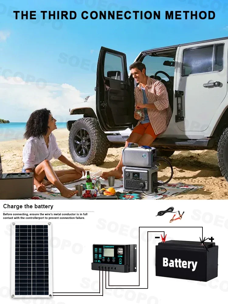SOECOPO 30000W Solar System Kit  200W Panel Inverter (2 sockets) Dual voltage input 12V/24V To 110V/220V 100A Controller Camping