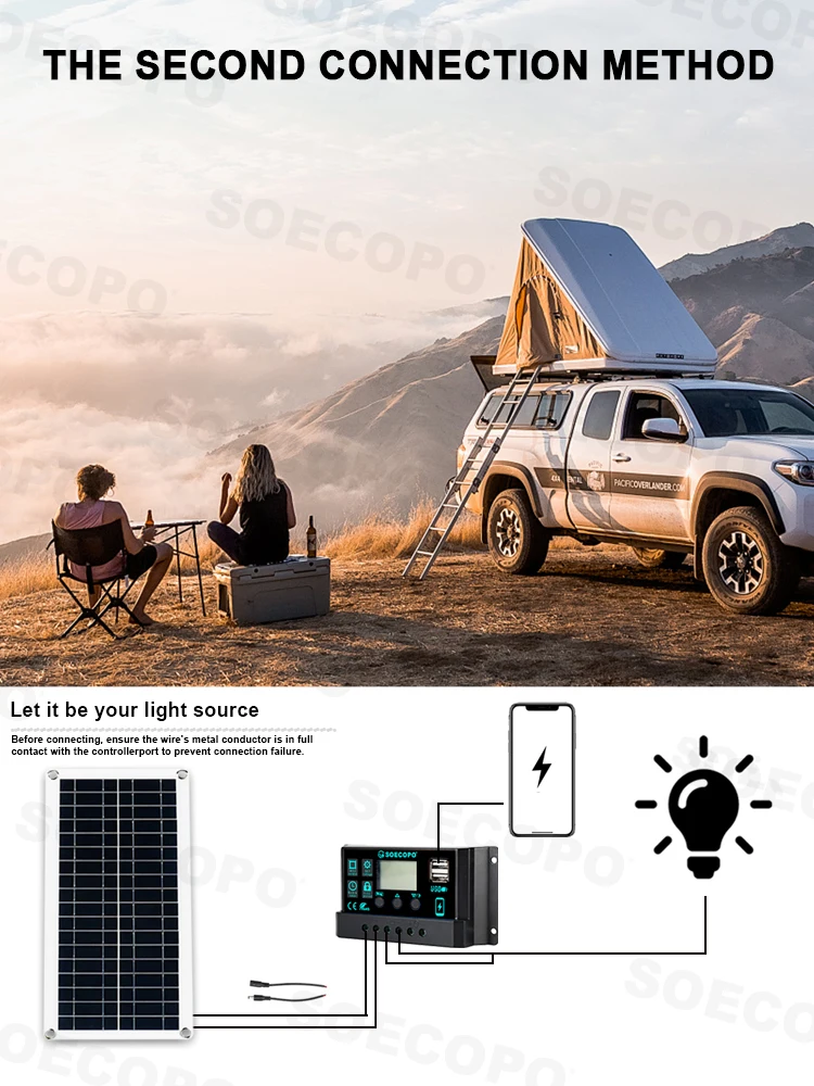 SOECOPO 30000W Solar System Kit  200W Panel Inverter (2 sockets) Dual voltage input 12V/24V To 110V/220V 100A Controller Camping