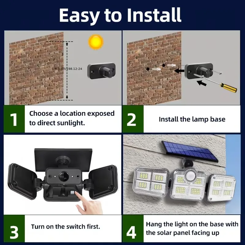 1 PACK Outdoor Motion Sensor Lamp, 4-Head Solar Power Light, 122 LED Solar Light, Flood Lights ,3000 Lumens,270&deg; Lighting  Range