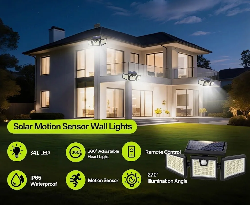 Solar Light Outdoor Waterproof IP65 Motion Sensor Remote Control Security Wall Lamp Garden Street LED Decoration