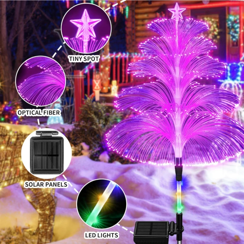 Solar Jellyfish Lights Outdoor Waterproof 3/5 Layer Optical Fiber Decorative Lights for Garden Pathway Lawn Yard Outside Decor