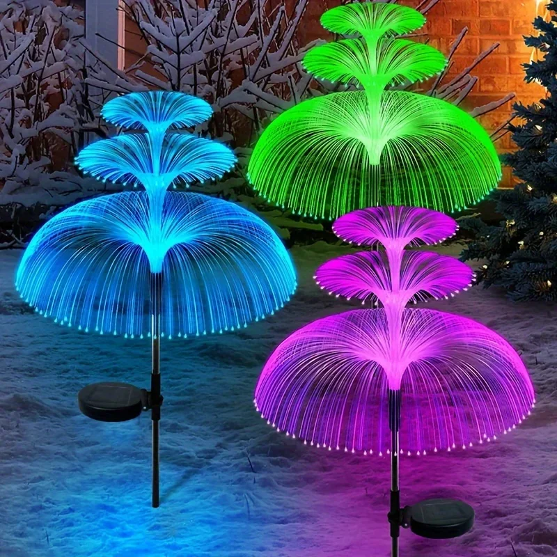 Solar Jellyfish Lights Outdoor Waterproof 3/5 Layer Optical Fiber Decorative Lights for Garden Pathway Lawn Yard Outside Decor