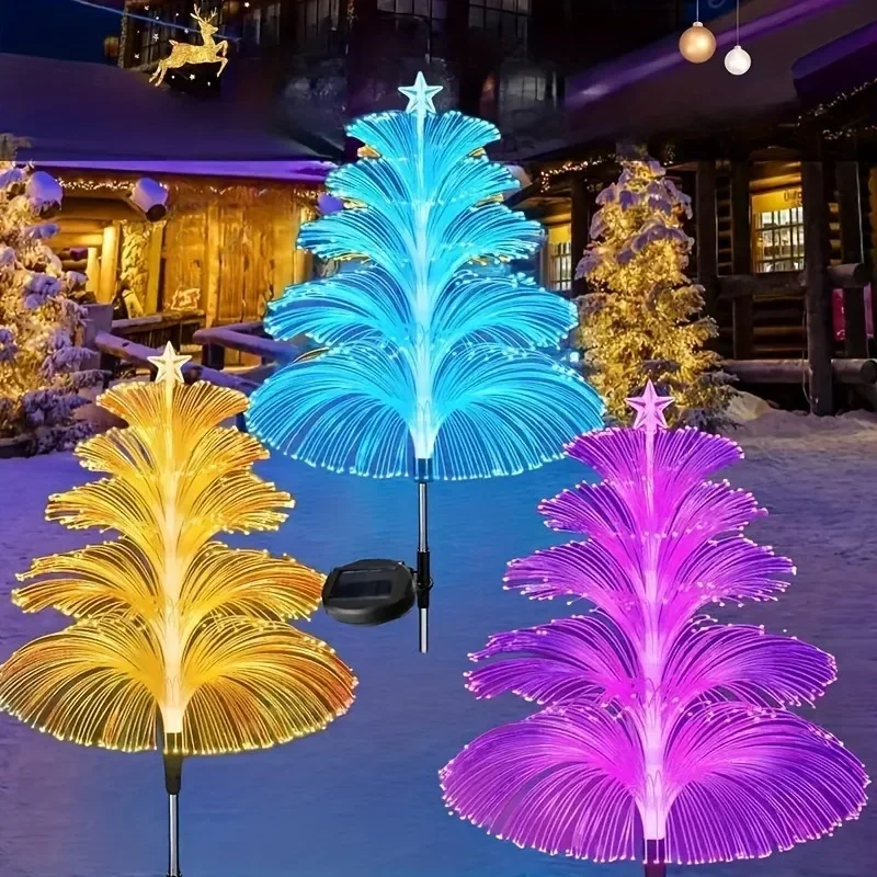 Solar Jellyfish Lights Outdoor Waterproof 3/5 Layer Optical Fiber Decorative Lights for Garden Pathway Lawn Yard Outside Decor
