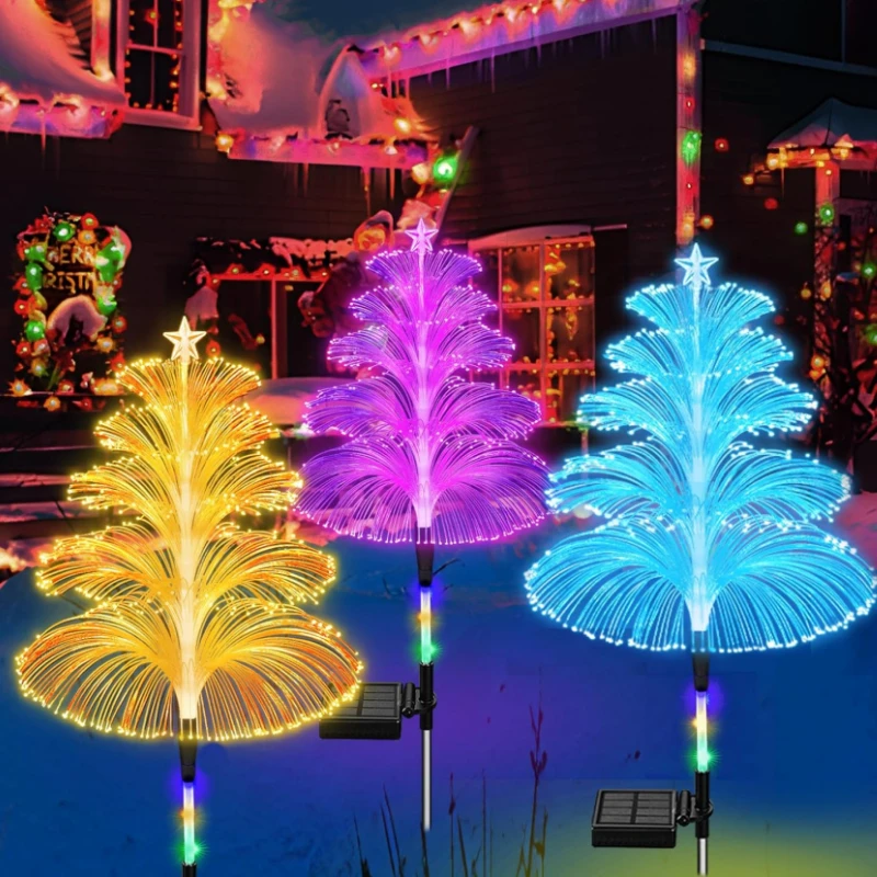 Solar Jellyfish Lights Outdoor Waterproof 3/5 Layer Optical Fiber Decorative Lights for Garden Pathway Lawn Yard Outside Decor