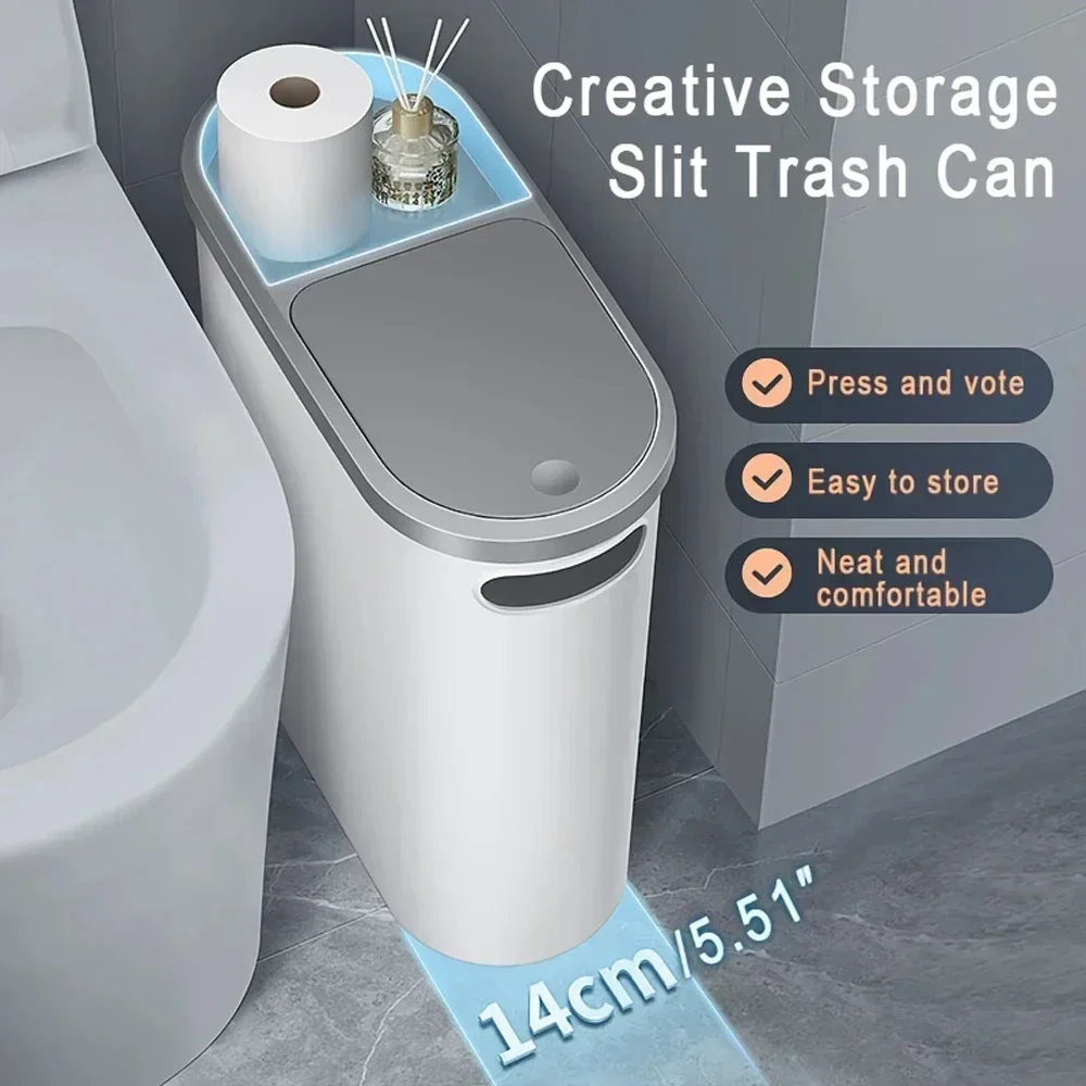 New Press-Type Trash Can With Lid Narrow Gap Holder Bathroom Kitchen Bedroom Large Capacity Household Waste Storage Container New Press-Type Trash Can With Lid Narrow Gap Holder Bathroom Kitchen Bedroom Large Capacity Household Waste Storage Container