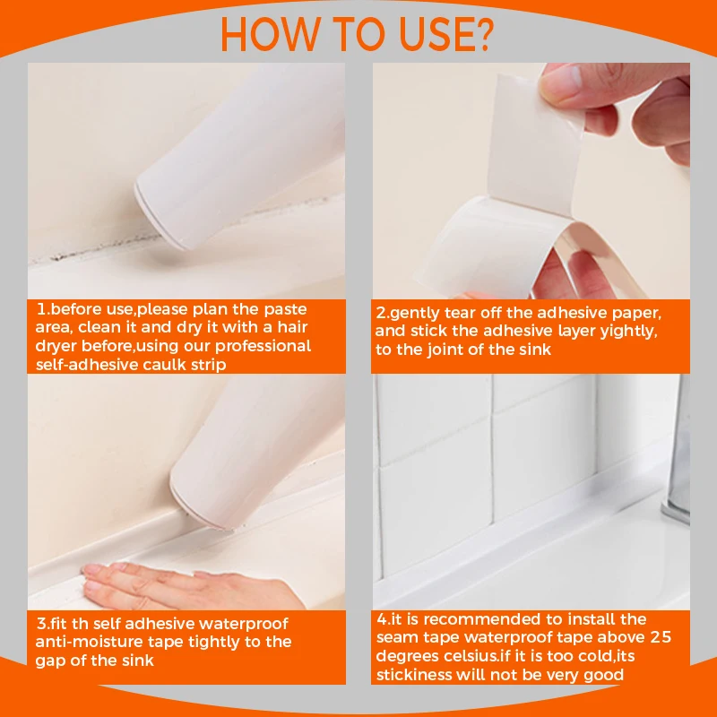 Waterproof Sealing Tape Strips PVC Self Adhesive Wall Sticker for Bathroom Shower Bath Seal Caulk Strip Kitchen Sink Mold Proof Waterproof Sealing Tape Strips PVC Self Adhesive Wall Sticker for Bathroom Shower Bath Seal Caulk Strip Kitchen Sink Mold Proof